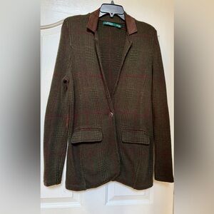 Ralph Lauren Womens Equestrian Jacket Blazer Suede Elbow Patch Wool Cashmere- PM